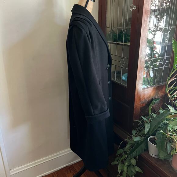 Vintage 80s Jofeld by Forstmann Black Wool Blend Coat Maxi Shawl Collar Sz M/L - Picture 4 of 17